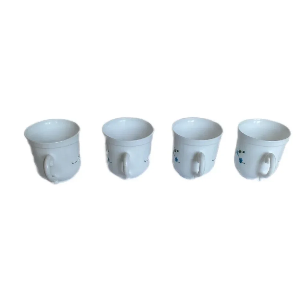 Set Of 4 Arcopal France Veronica Blue Floral Pattern Tea Coffee Cups 3 1/8